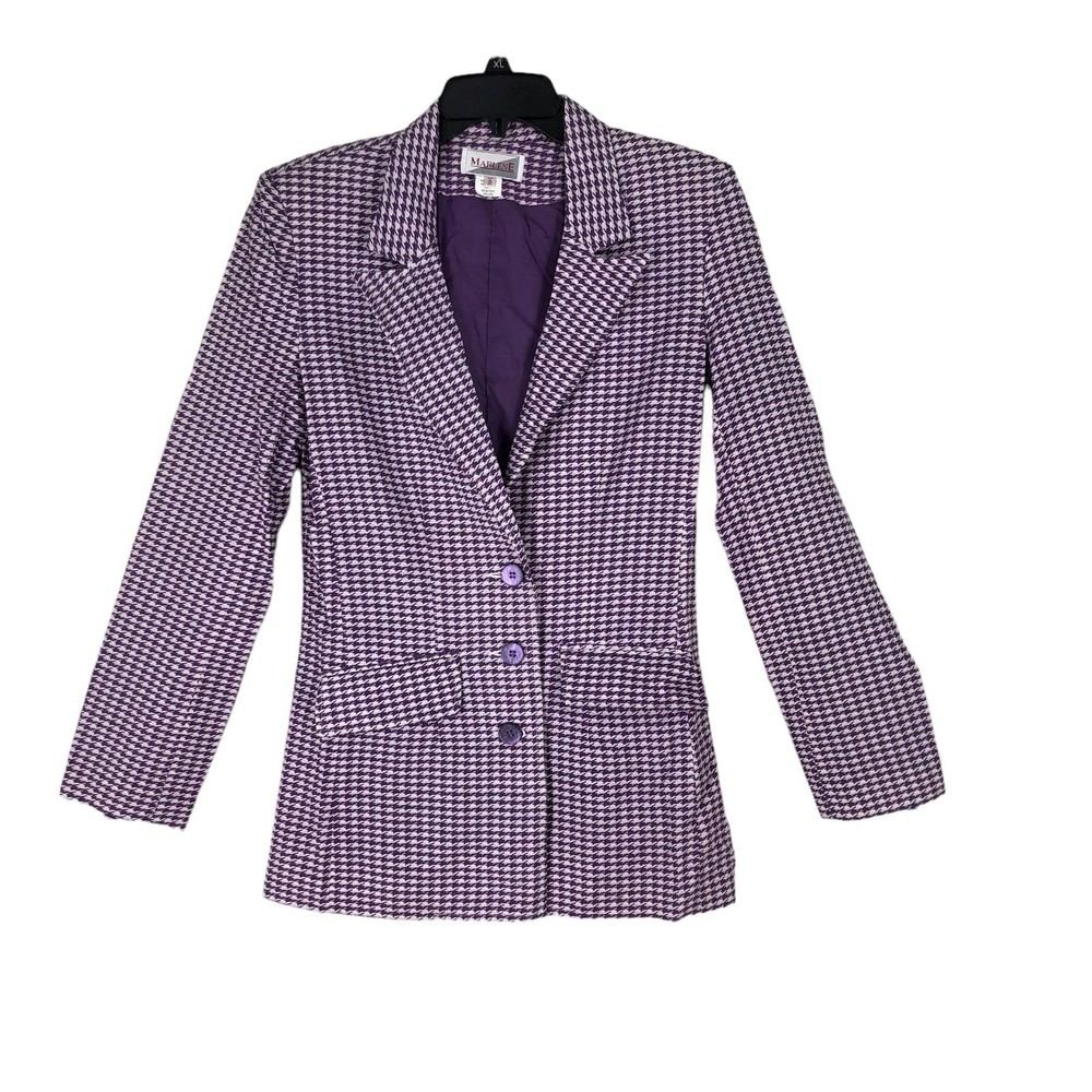 Vintage Purple & White Dress Jacket, Houndstooth, Shoulder Pads, Throwback 70s